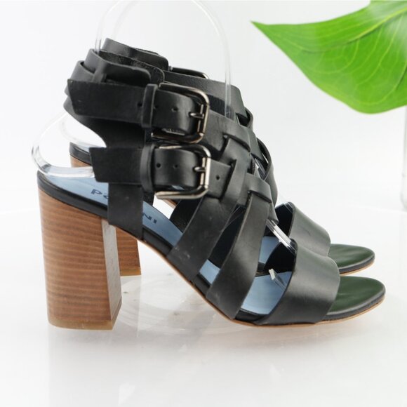 Pollini Womens Sandal Size 36.5 6.5 Black Leather Strappy Block Heel Dress Shoes - Picture 8 of 13
